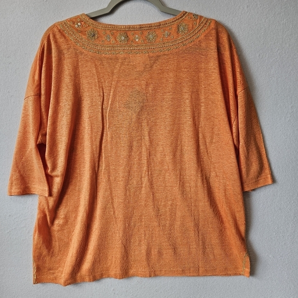 J Jill Love Linen Womens Size Small Orange Linen Sequin Short Sleeve Top - Picture 2 of 11